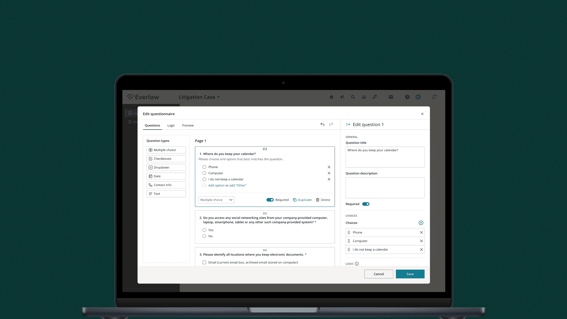 Everlaw legal hold questionnaires: builder and custodian experience.