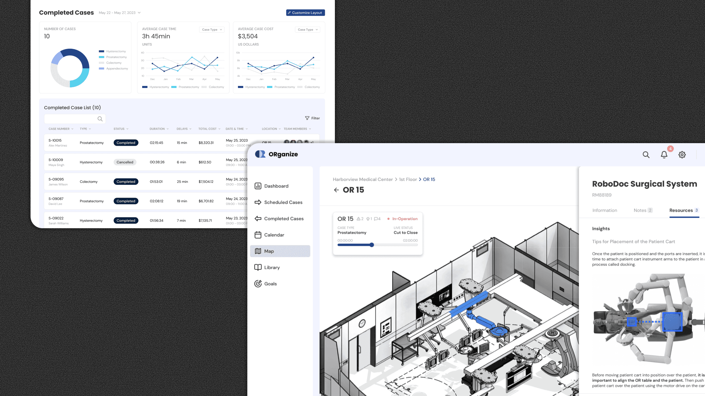 Robotic surgery platform UI for centralized operating-room workflow.