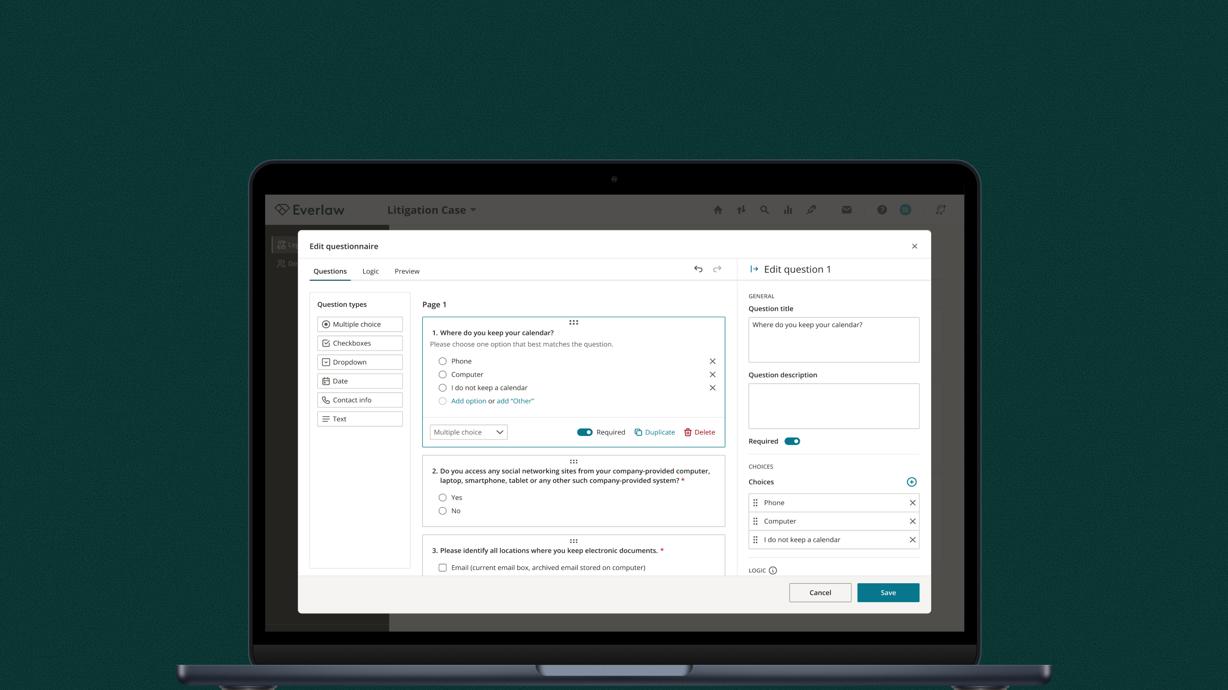 Everlaw legal hold questionnaires: builder and custodian experience.
