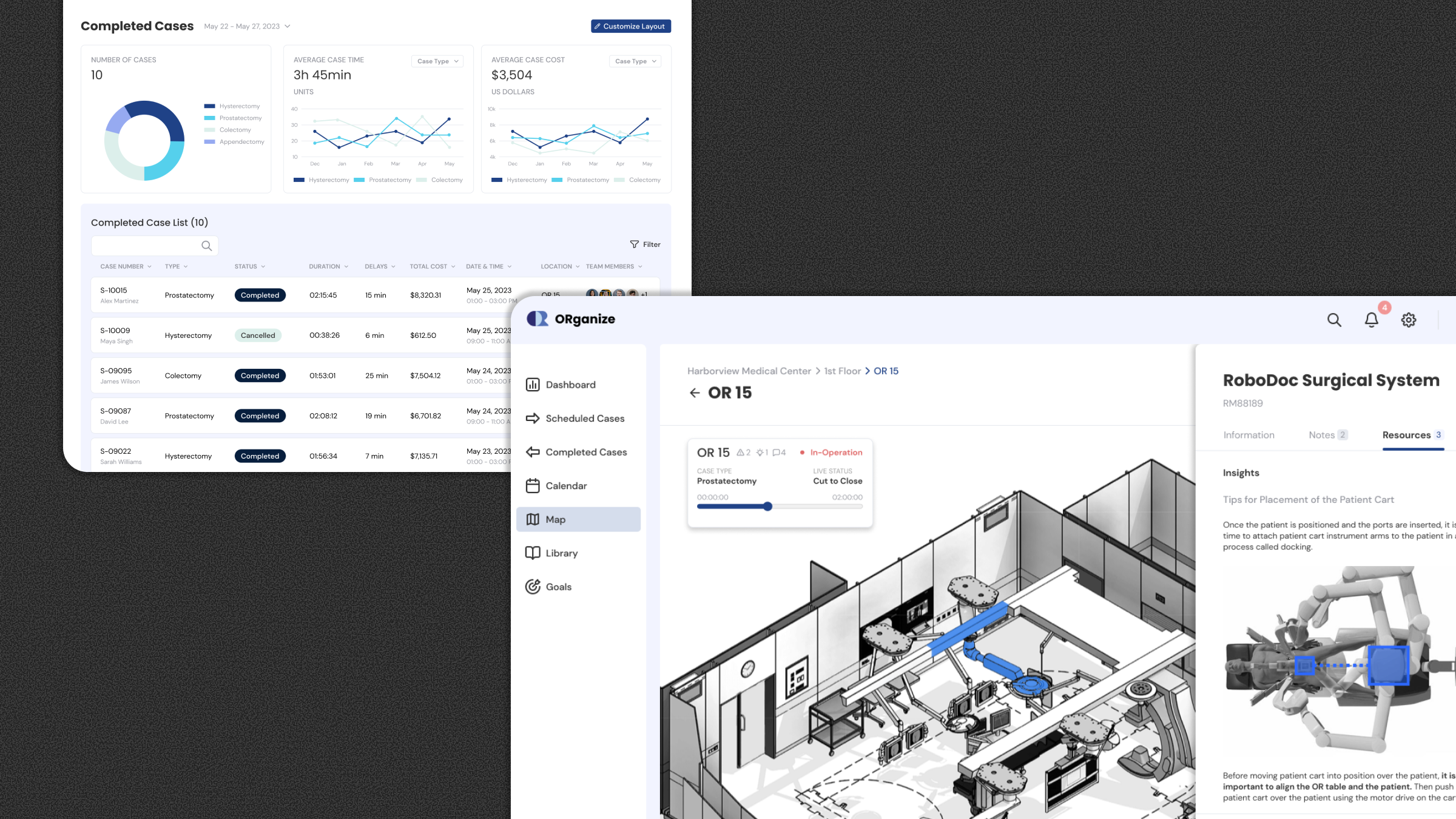 Robotic surgery platform UI for centralized operating-room workflow.